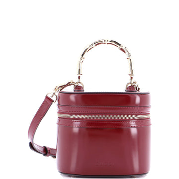 Gucci Bamboo Top Handle Vanity Shoulder Bag Patent and Metal Mini