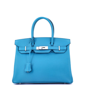 Hermes Birkin Handbag Blue Epsom with Palladium Hardware 30