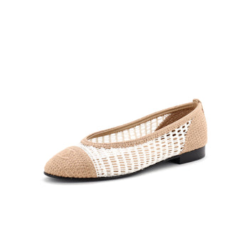 Chanel Women's CC Cap Toe Ballerina Flats Crochet Raffia