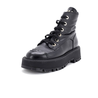 Women's CC Cap Toe Lace Up Combat Boots Leather