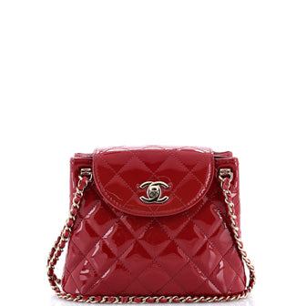 Chanel CC Curved Flap Chain Shoulder Bag Quilted Patent Small