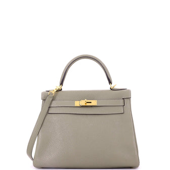 Hermes Kelly Handbag Green Clemence with Gold Hardware 28