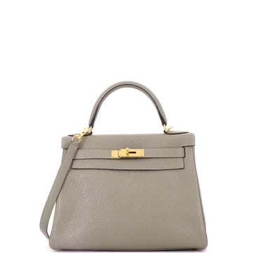 Hermes Kelly Handbag Green Clemence with Gold Hardware 28