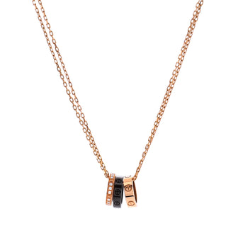 Cartier Love 3 Ring Pendant Necklace 18K Rose Gold and Ceramic with Diamonds