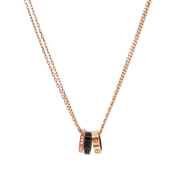 Cartier Love 3 Ring Pendant Necklace 18K Rose Gold and Ceramic with Diamonds