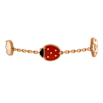 Van Cleef & Arpels Lucky Spring 5 Motifs Bracelet 18K Rose Gold and Mother of Pearl with Onyx and Carnelian