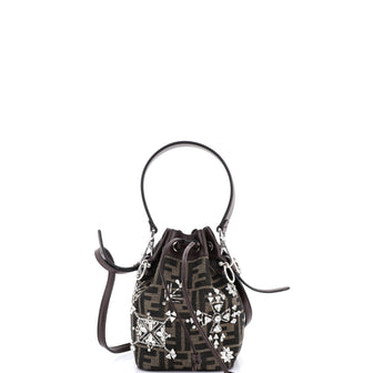 Fendi Mon Tresor Bucket Bag Crystal Embellished Zucca Canvas Mini