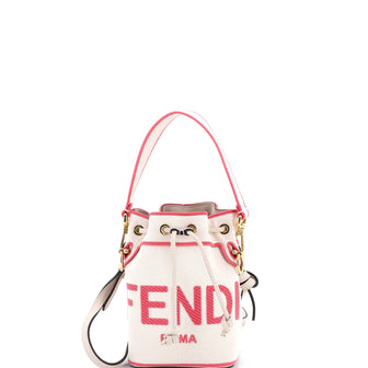Fendi Logo Mon Tresor Bucket Bag Embroidered Canvas Mini