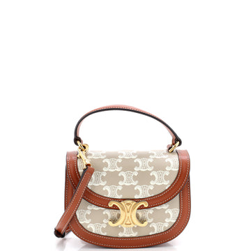 Celine Triomphe Besace Clea Top Handle Flap Bag Triomphe Coated Canvas Mini