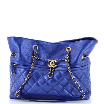 Chanel Front Zip CC Drawstring Chain Tote Quilted Calfskin Medium