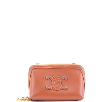 Celine Cuir Triomphe Zip Around Chain Clutch Leather