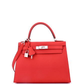 Hermes Kelly Handbag Red Epsom with Palladium Hardware 28
