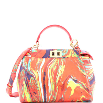 Fendi Peekaboo Bag Marble Print Leather Mini