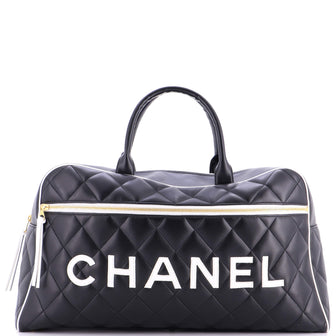 Chanel Vintage Logo Bowler Bag Quilted Lambskin Large