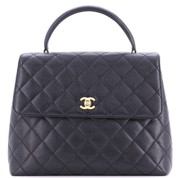 Chanel Vintage Classic Top Handle Flap Bag Quilted Caviar Jumbo
