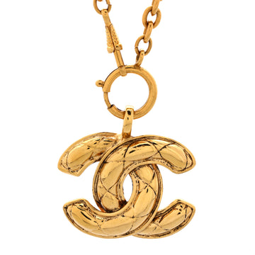 Chanel Vintage Quilted CC Pendant Necklace Metal Large