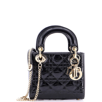 Christian Dior Lady Dior Chain Bag Cannage Quilt Patent Mini