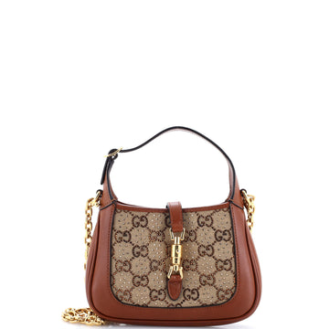 Gucci Jackie 1961 Chain Hobo Crystal Embellished GG Canvas Mini