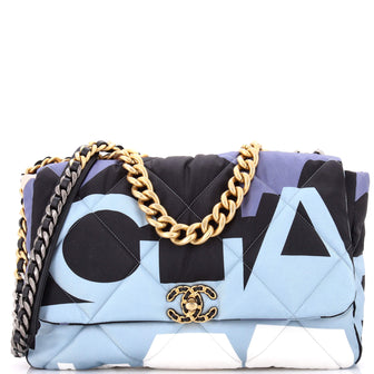 Chanel 19 Flap Bag Quilted Printed Silk Maxi