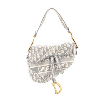 Christian Dior Saddle Handbag Logo Embroidered Oblique Canvas Medium