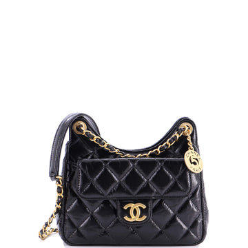 Chanel Wavy CC Hobo Quilted Crumpled Calfskin Small
