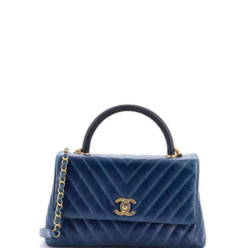 Chanel Coco Top Handle Bag Chevron Calfskin with Lizard Small