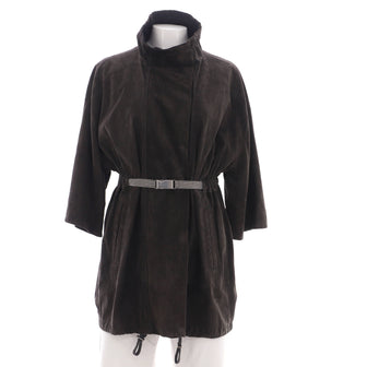 Brunello Cucinelli Women's Cropped Sleeve Belted Zip Jacket Suede