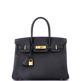 Hermes Birkin Handbag Black Epsom with Gold Hardware 30