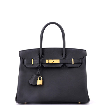 Hermes Birkin Handbag Black Epsom with Gold Hardware 30