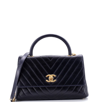 Chanel Coco Top Handle Bag Chevron Calfskin Small