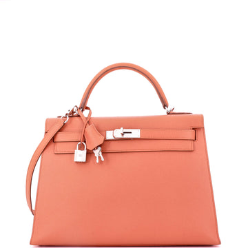 Hermes Kelly Handbag Pink Epsom with Palladium Hardware 32