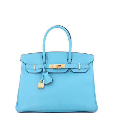Hermes Birkin Handbag Blue Epsom with Gold Hardware 30