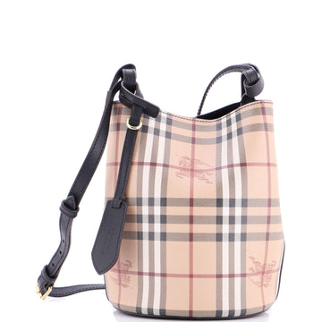 Burberry Lorne Bucket Bag Haymarket Coated Canvas Small