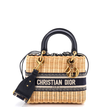 Christian Dior Lady Dior Bag Wicker and Oblique Canvas Medium