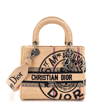Christian Dior Lady D-Lite Bag Embroidered Jute Canvas Medium