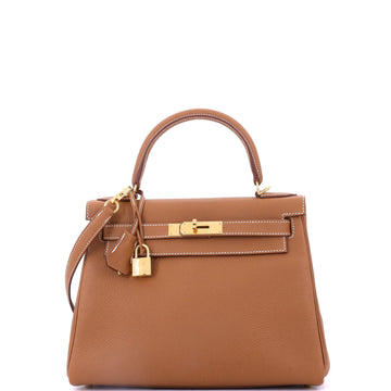 Hermes Kelly Handbag Brown Togo with Gold Hardware 28