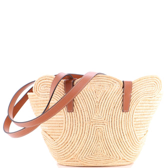 Celine Triomphe Basket Shoulder Bag Braided Raffia and Leather Small