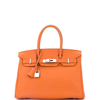 Hermes Birkin Handbag Orange Togo with Palladium Hardware 30