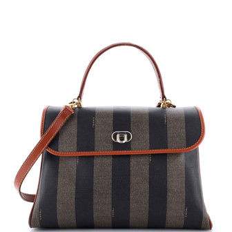 Fendi Convertible Pequin Top Handle Tote Coated Canvas with Leather Medium