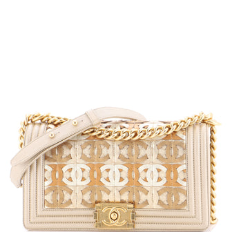 Chanel Boy Flap Bag Woven Leather Old Medium