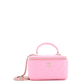 Chanel Classic Top Handle Vanity Case with Chain Quilted Lambskin Small