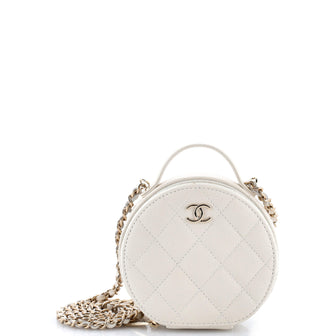 Chanel Handle with Care Round Vanity Case with Chain Quilted Caviar Small