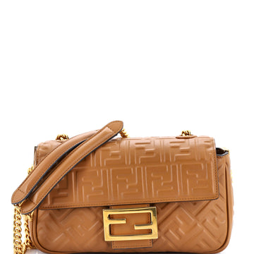 Fendi Midi Baguette Chain Bag Zucca Embossed Leather Medium