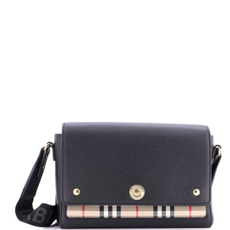 Burberry Note Crossbody Bag Leather with Vintage Check Canvas Medium