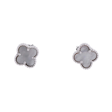 Van Cleef & Arpels Sweet Alhambra Stud Earrings 18K White Gold and Mother of Pearl