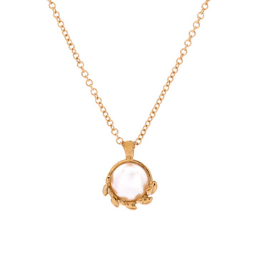 Tiffany & Co. Paloma Picasso Olive Leaf Pendant Necklace 18K Yellow Gold with Pearl