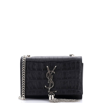 Saint Laurent Classic Monogram Tassel Crossbody Bag Crocodile Embossed Leather Small