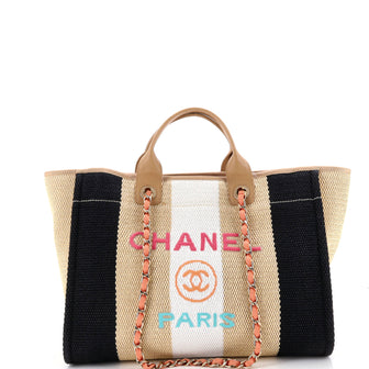 Chanel Deauville Tote Striped Viscose Canvas Medium