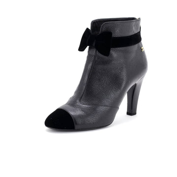 Chanel Women's CC Bow Cap Toe Heeled Boots Leather