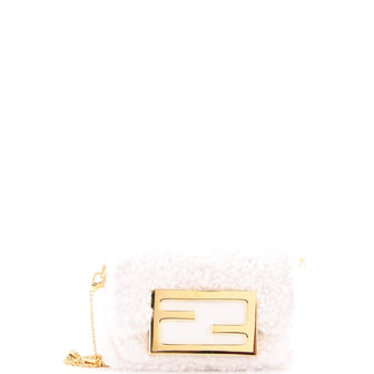 Fendi Chain Baguette Charm Bag Shearling Nano